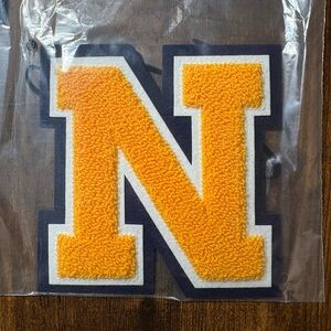 Gold Chenille Varsity Letter N with Navy and White Trim